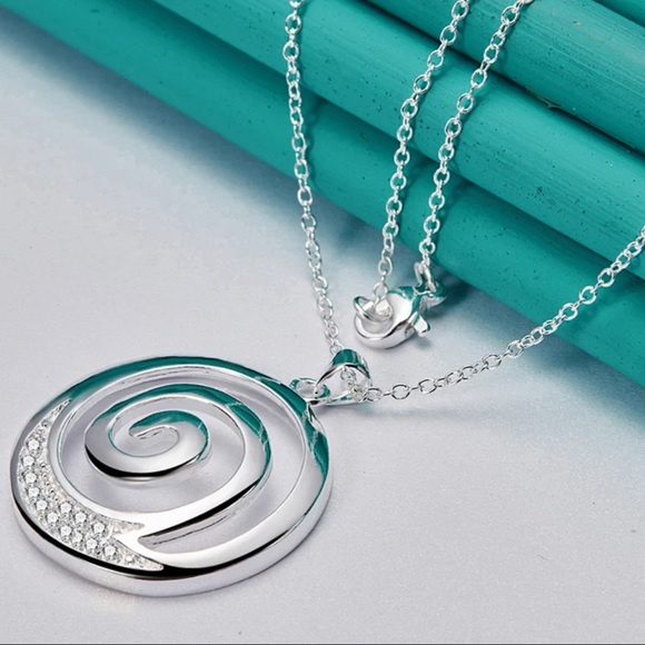 Sterling Silver Cubic Zirconia Swirl Necklace - Picture 2 of 3